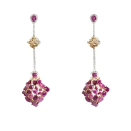 Chandelier Diamond Earrings With Rubies