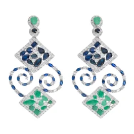 Chandeliers Earrings With Emeralds And Sapphire SKU