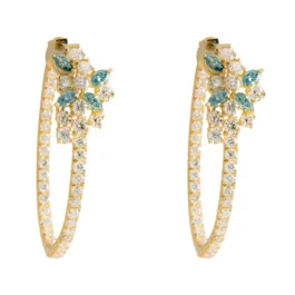 Diamond Hoop Earrings With Blue Stones