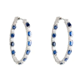 Hoop Earrings with Sapphire Stones And Diamonds