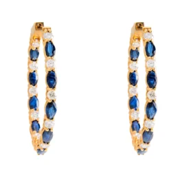 Sapphire Hoop Earrings With Diamonds